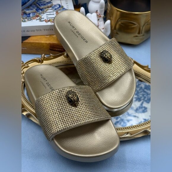 🆕 KURT GEIGER LONDON 🧿 NWOB Meena Eagle Gold Crystal Studded Slide, Sz US 7 - Picture 6 of 14